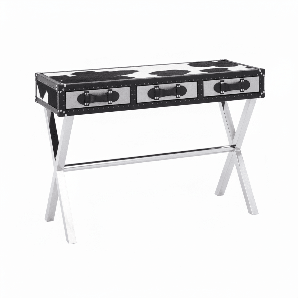 Kensington Townhouse Black And White Genuine Cowhide Console Table