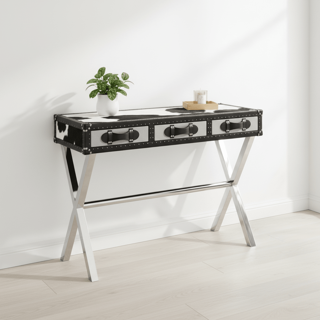Kensington Townhouse Black And White Genuine Cowhide Console Table