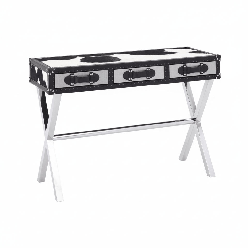 Kensington Townhouse Black And White Genuine Cowhide Console Table