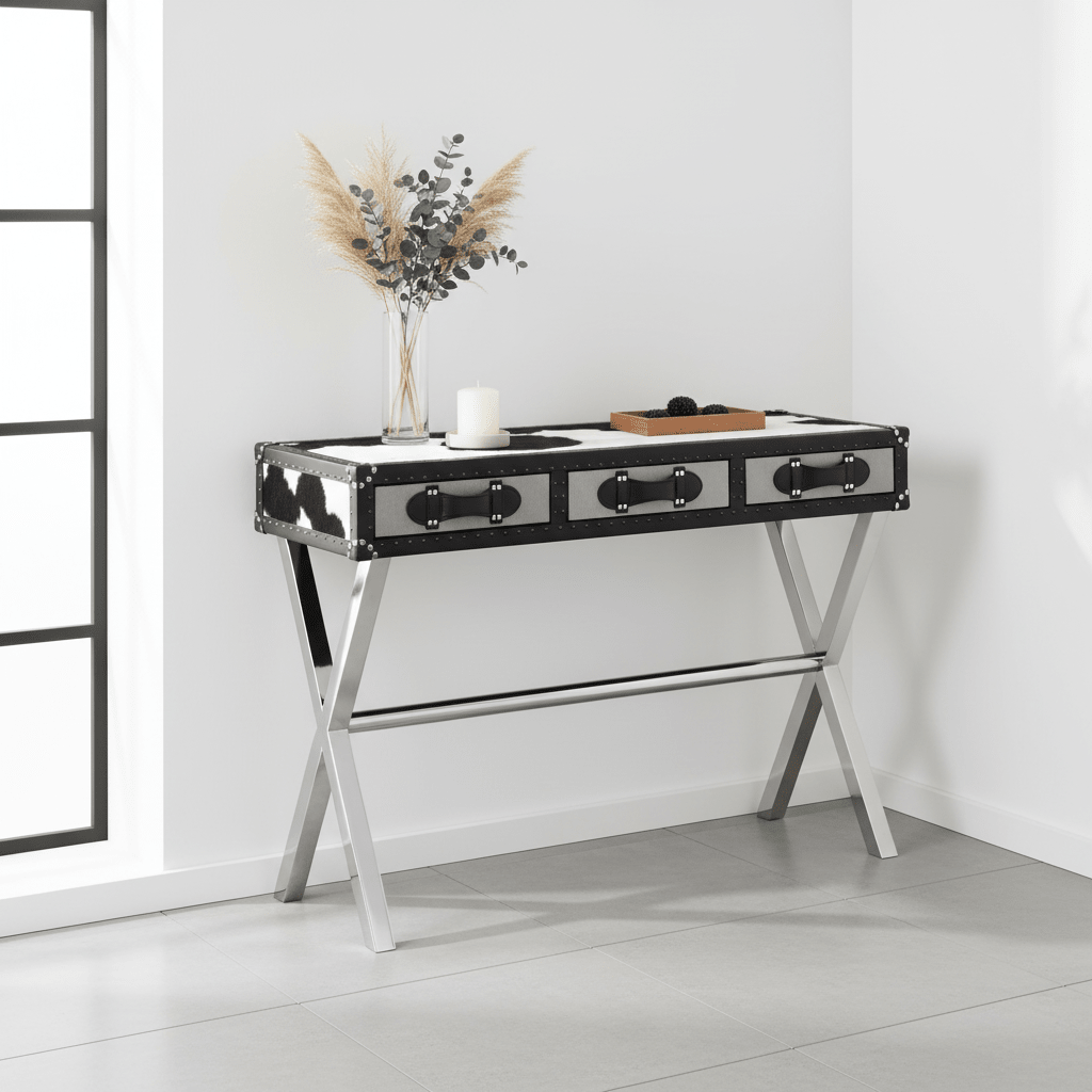 Kensington Townhouse Black And White Genuine Cowhide Console Table