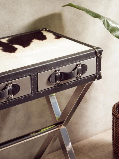 Kensington Townhouse Black And White Genuine Cowhide Console Table