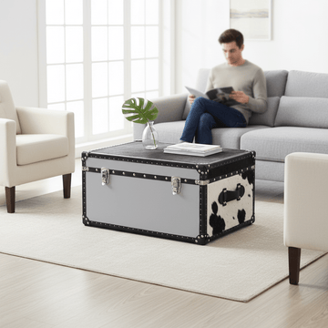 Kensington Townhouse Black And White Genuine Cowhide Storage Trunk Set