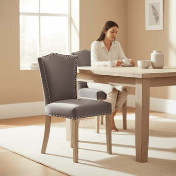 Kensington Townhouse Grey Velvet Dining Chair with Antique Legs
