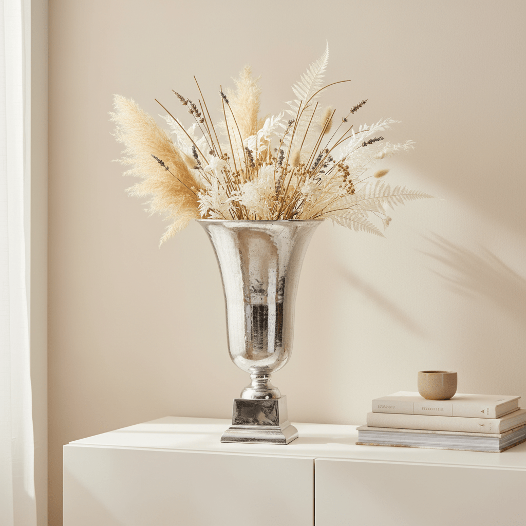 Kensington Townhouse Large Silver Finish Fluted Vase