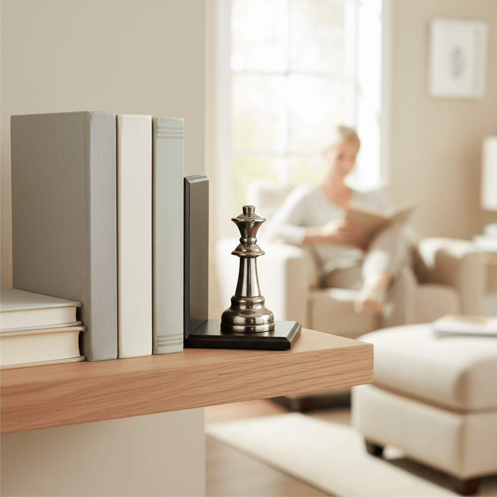 Kensington Townhouse Set of 2 Silver Chess Piece Bookends