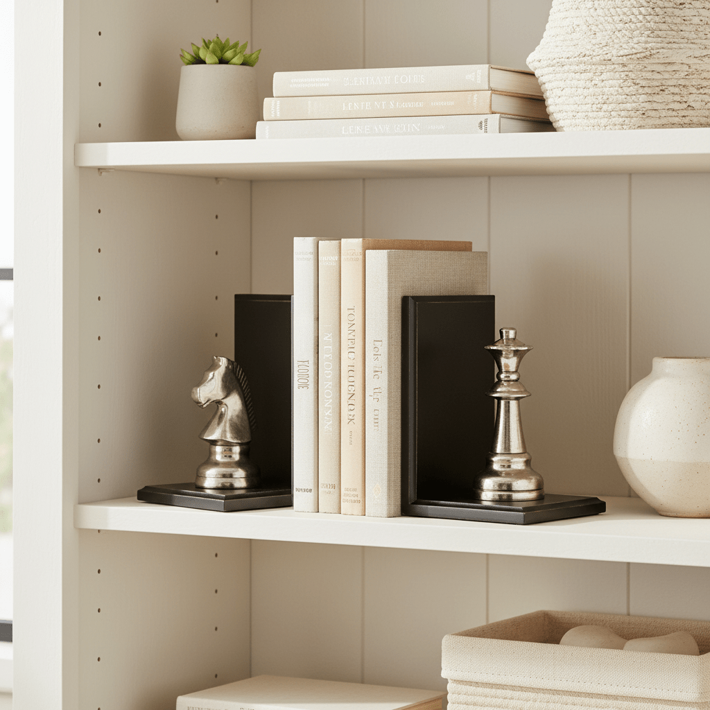 Kensington Townhouse Set of 2 Silver Chess Piece Bookends
