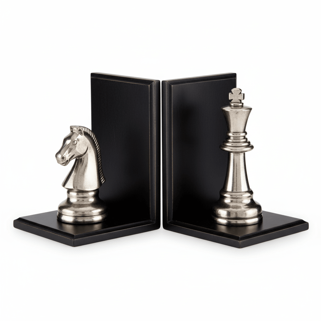 Kensington Townhouse Set of 2 Silver Chess Piece Bookends