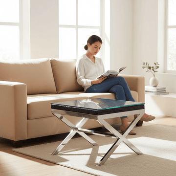 Kerala Black Top End Table With Cross Base