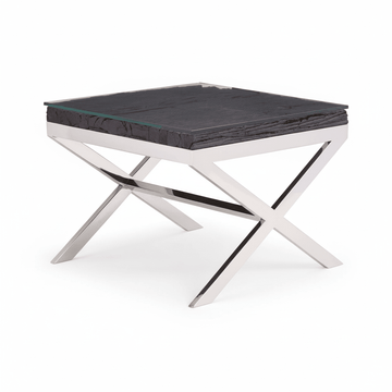 Kerala Black Top End Table With Cross Base
