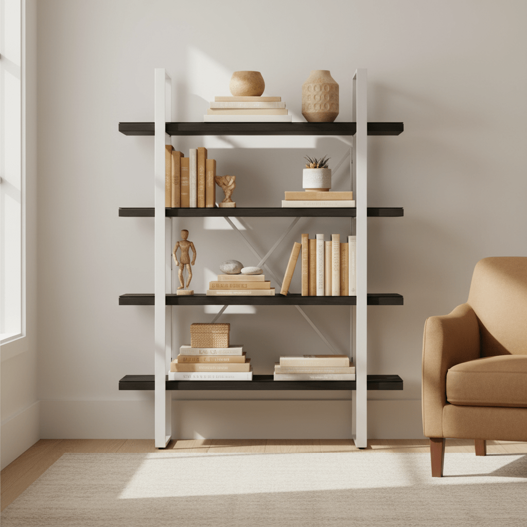 Kerala Black Wood Four Tier Shelf Unit