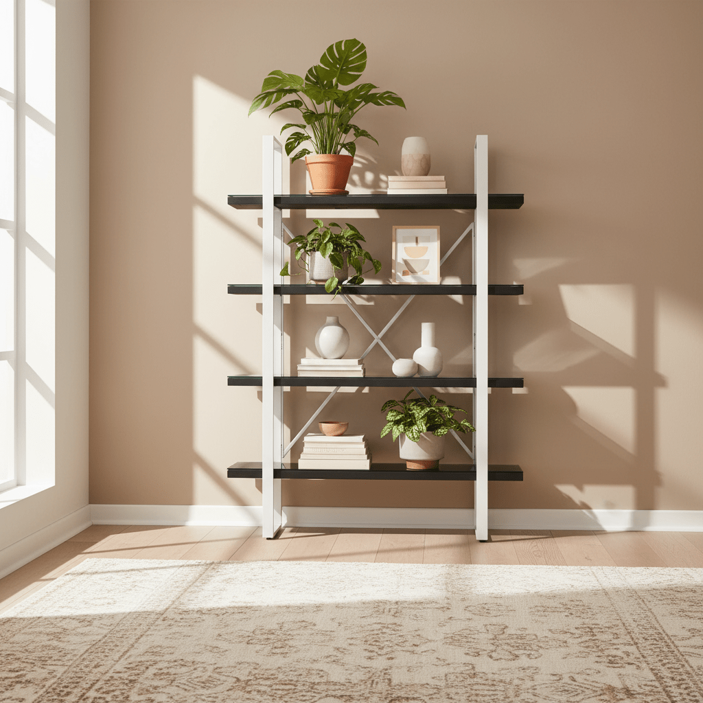 Kerala Black Wood Four Tier Shelf Unit