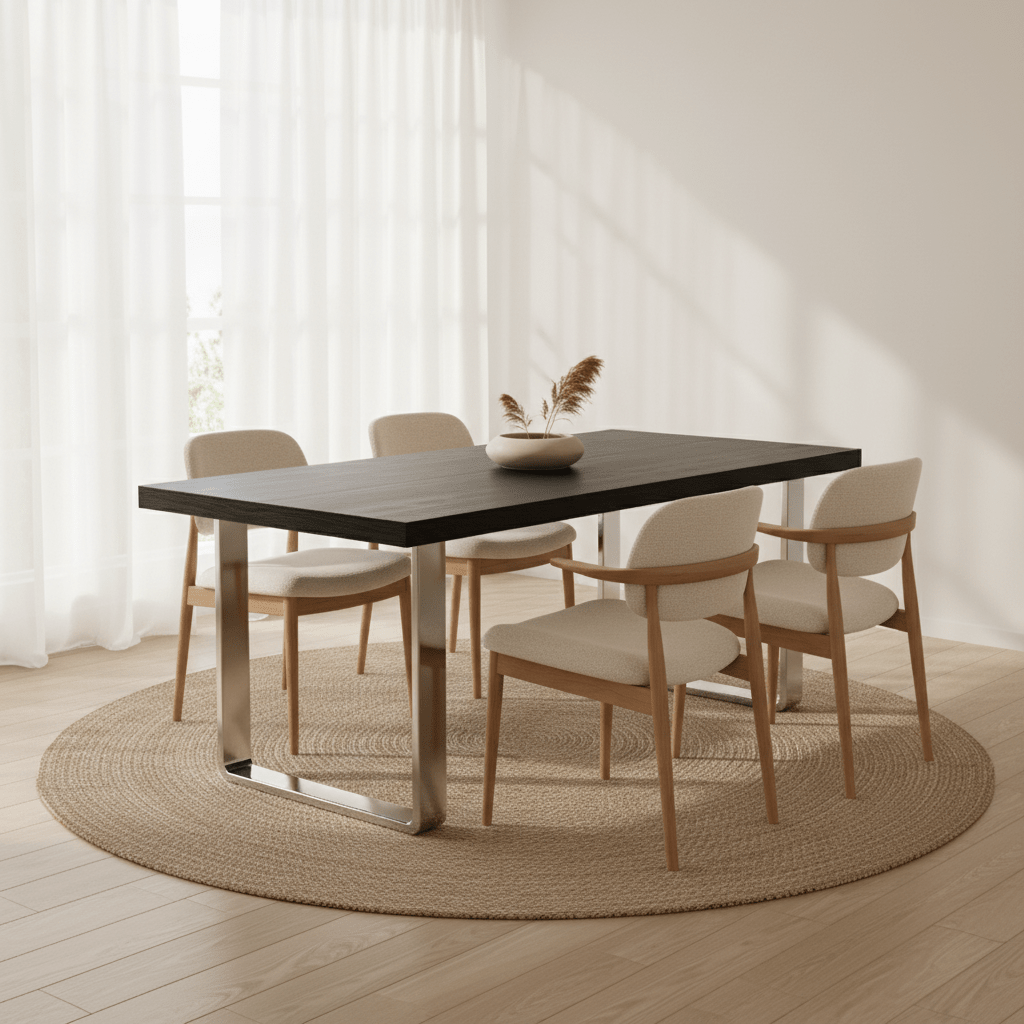 Kerala Large Black Pinewood and Glass Dining Table