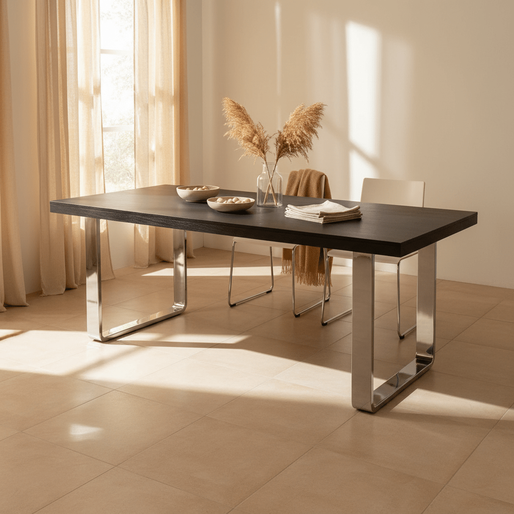 Kerala Large Black Pinewood and Glass Dining Table