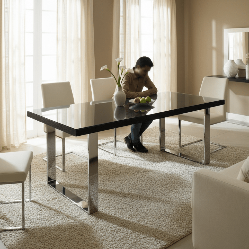 Kerala Large Black Pinewood and Glass Dining Table