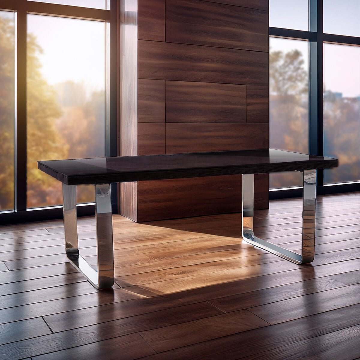 Kerala Large Black Pinewood and Glass Dining Table