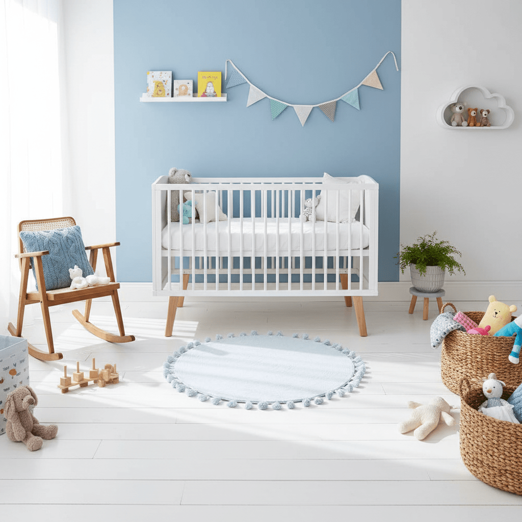 Kids Blue Round Rug with Tassels