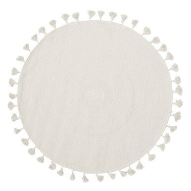 Kids Cream Round Rug with Tassels