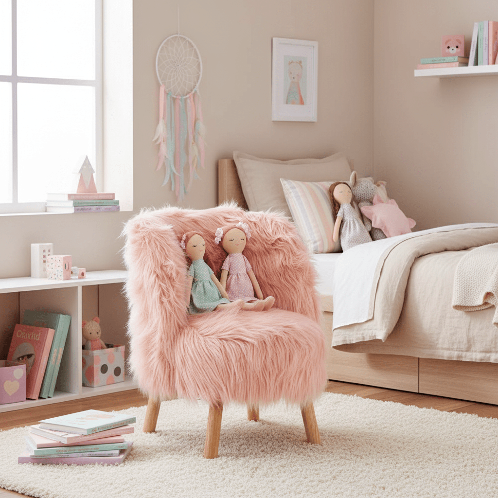 Kids Pink Faux Fur Chair