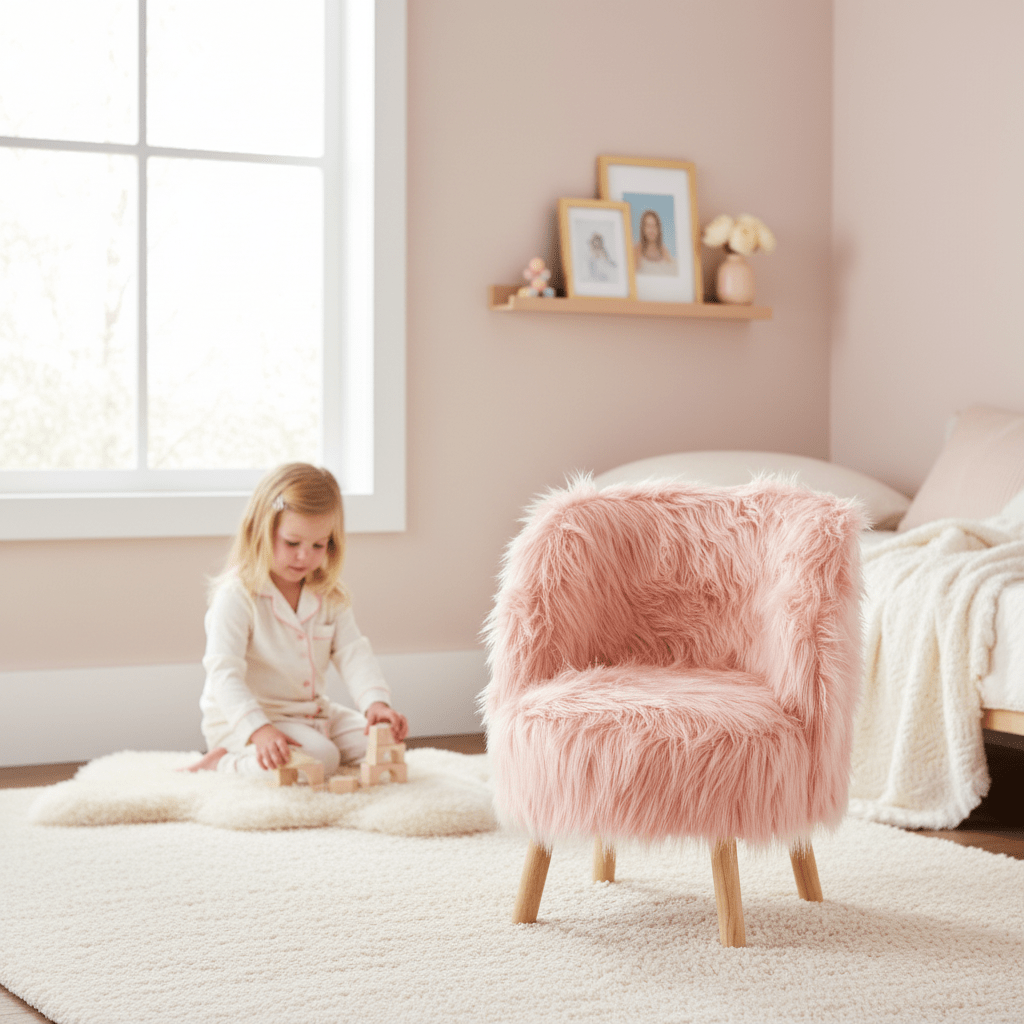 Kids Pink Faux Fur Chair