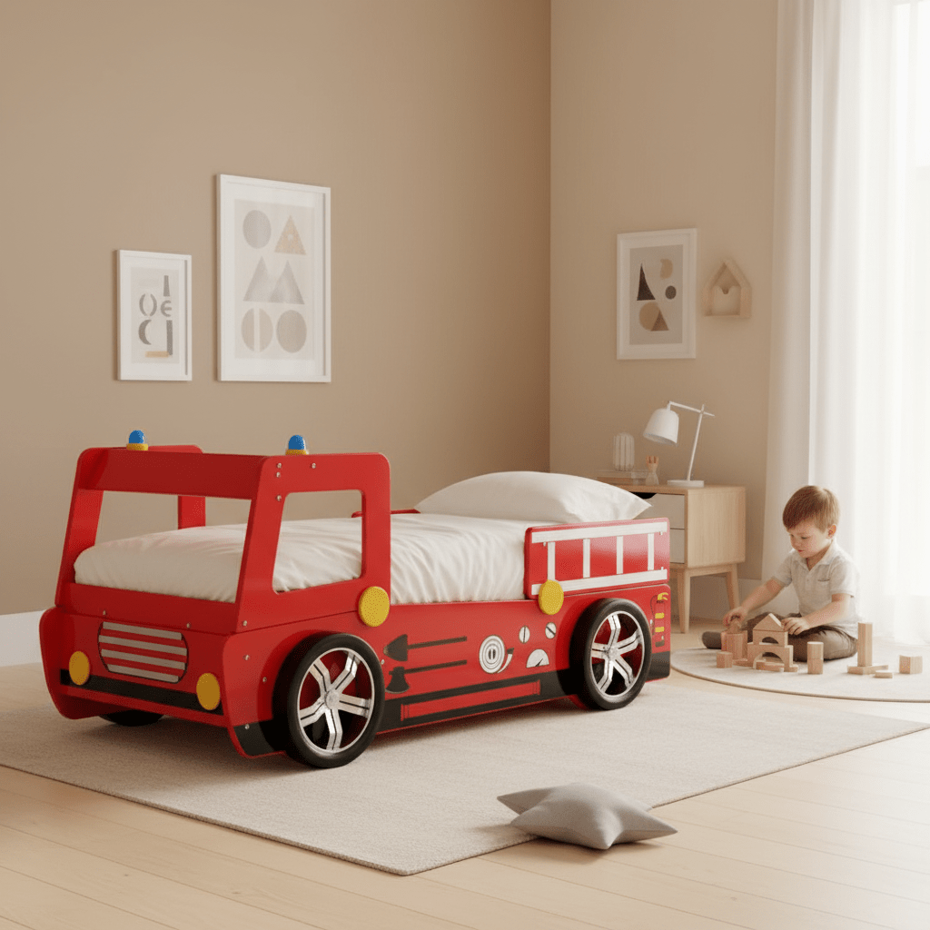 Kids Red Fire Engine Bed