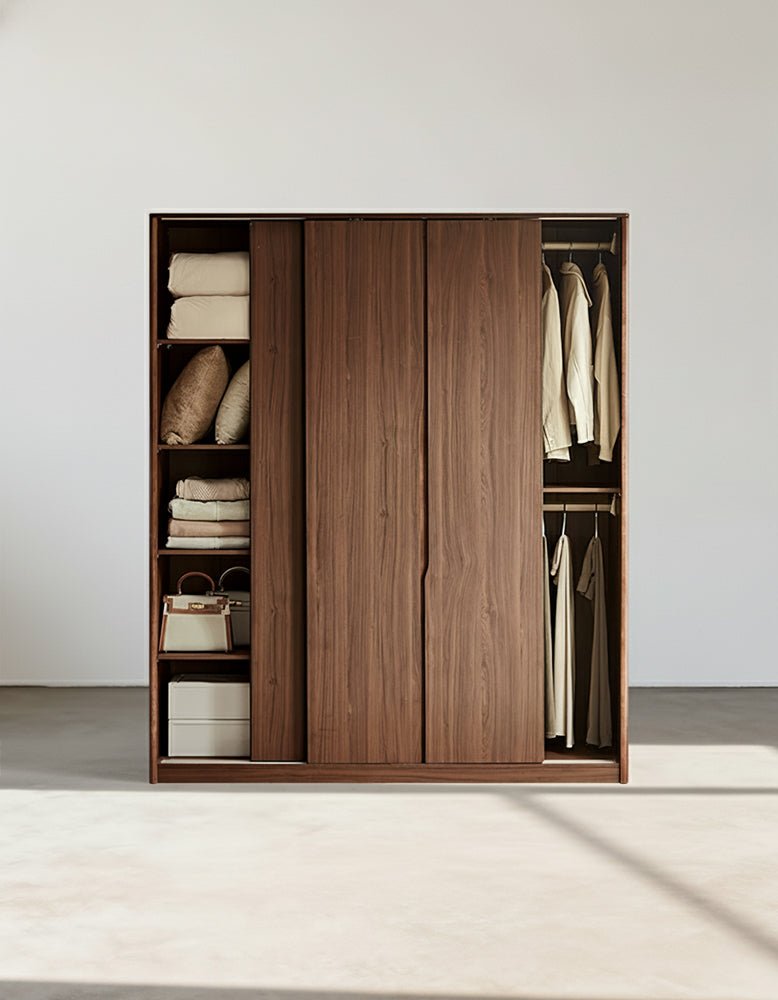 Kimura Slide Door Wardrobe With Hanging Rails, Walnut