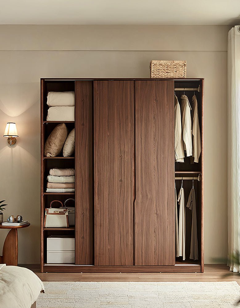 Kimura Slide Door Wardrobe With Hanging Rails, Walnut