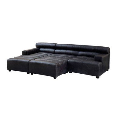King Distressed Slate Leather Ottoman