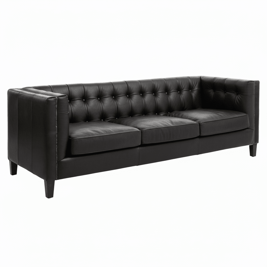 King Three Seater Antique Ebony Leather Sofa