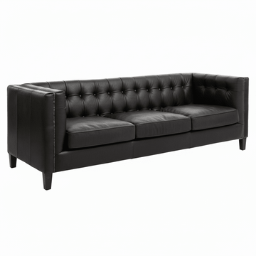 King Three Seater Antique Ebony Leather Sofa