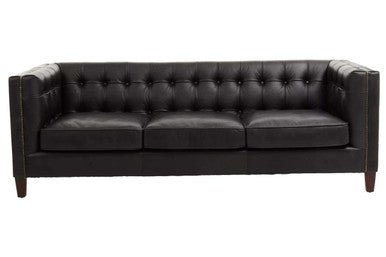 King Three Seater Antique Ebony Leather Sofa