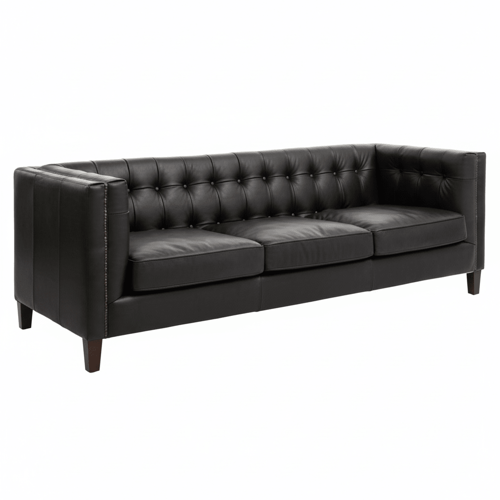 King Three Seater Antique Ebony Leather Sofa
