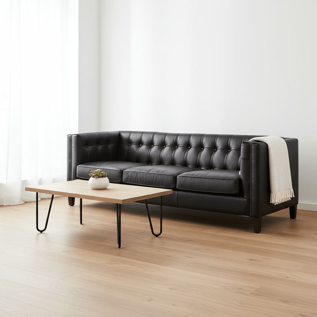 King Three Seater Antique Ebony Leather Sofa