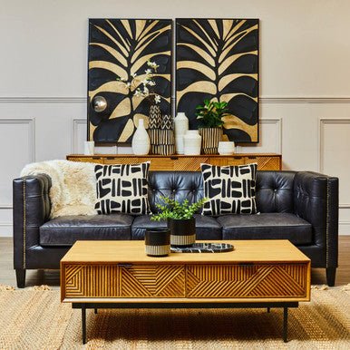 King Three Seater Antique Ebony Leather Sofa