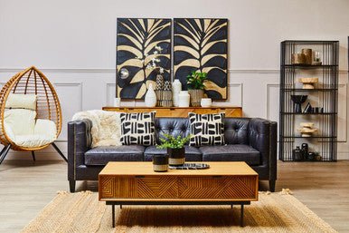 King Three Seater Antique Ebony Leather Sofa