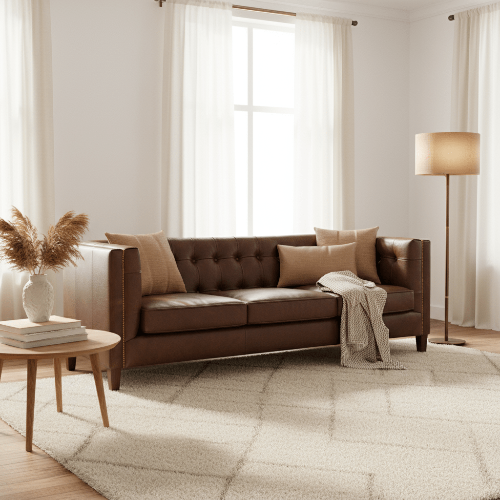 King Three Seater Tufted Back Leather Sofa