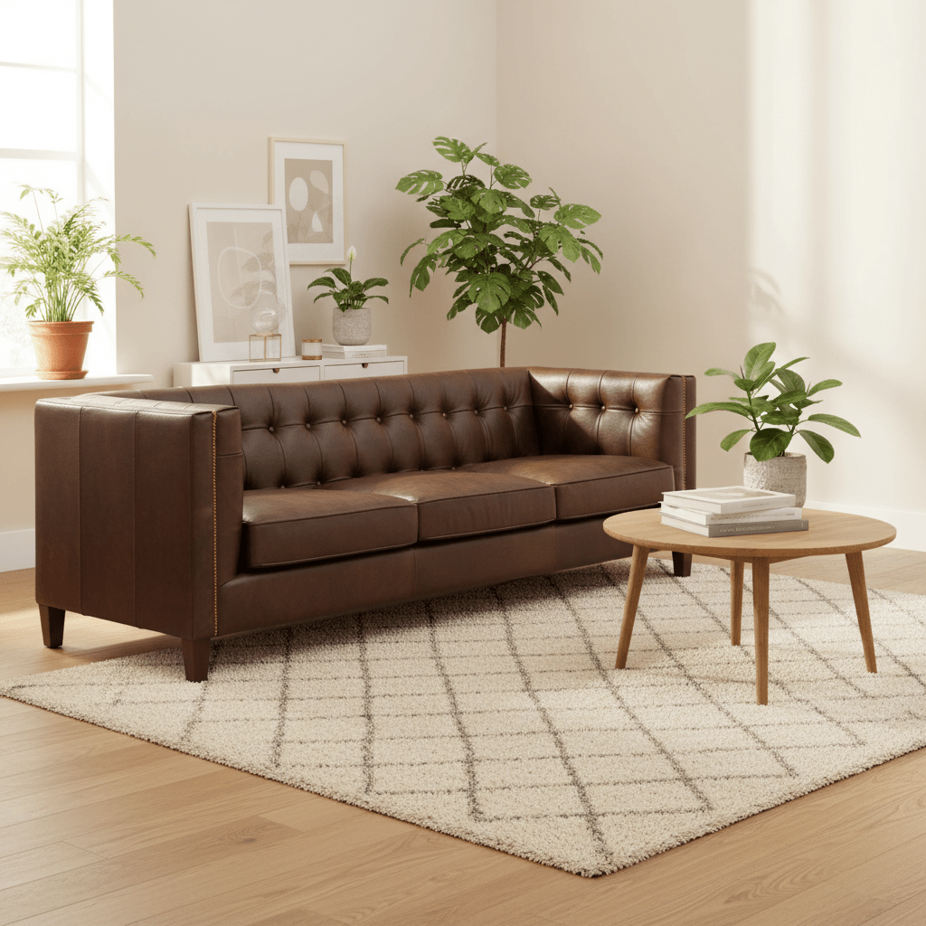 King Three Seater Tufted Back Leather Sofa