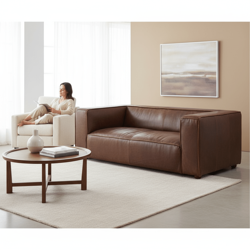 King Two Seater Mexico Brown Leather Sofa