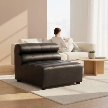 King Armless Distressed Slate Leather Sofa Chair
