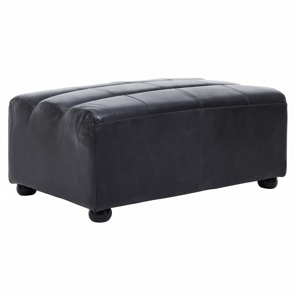 King Distressed Slate Leather Ottoman
