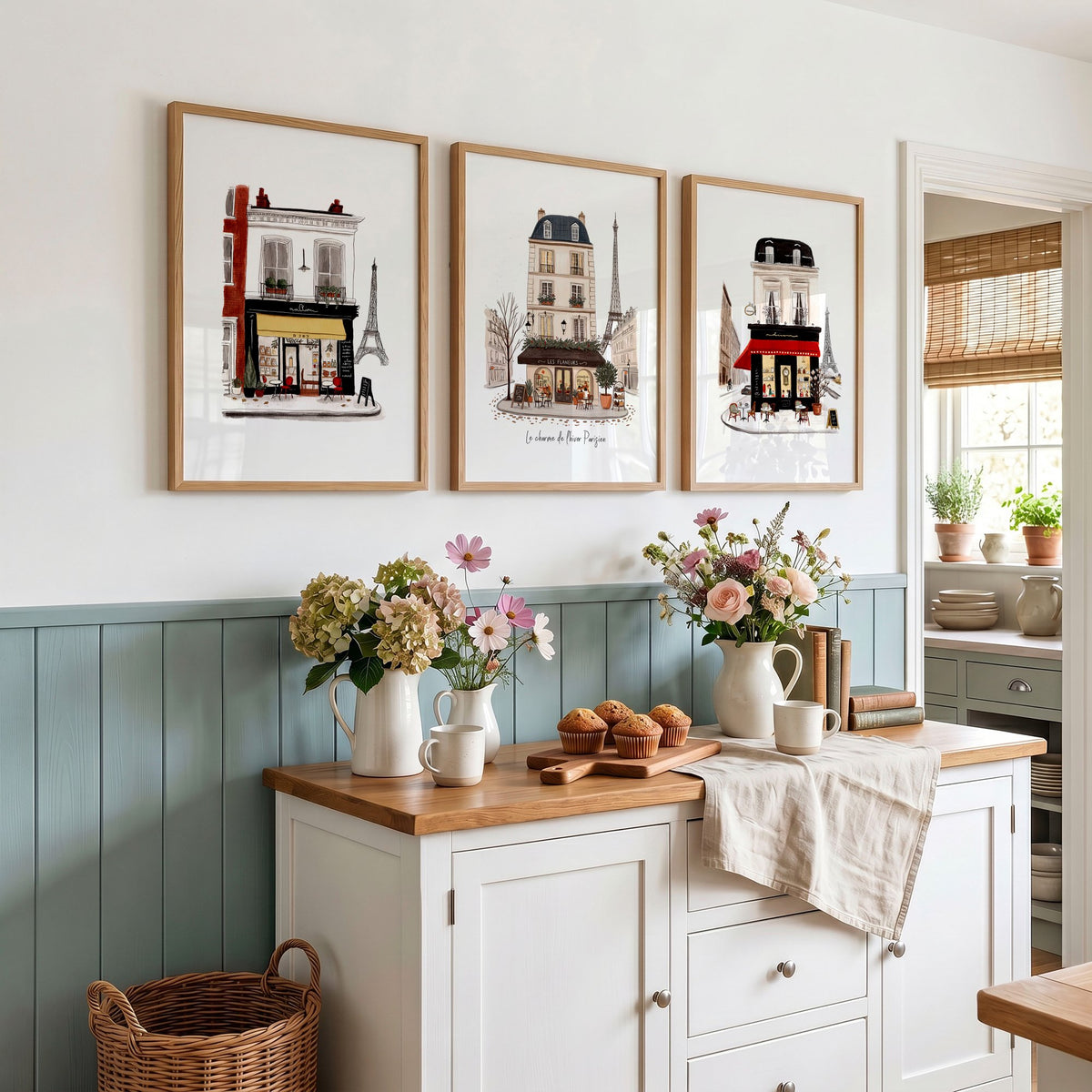 Paris Café Street Scene Kitchen Art wall art | "Le Charme de l'Hiver Parisien" displayed on a wall in a styled room — view 3
