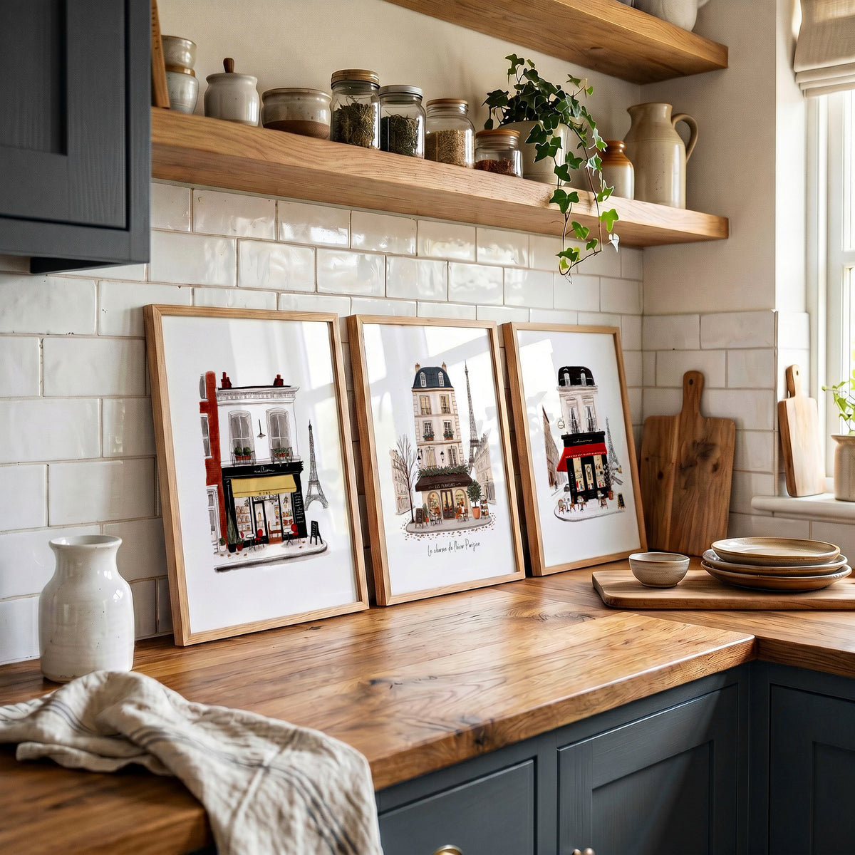 Paris Café Street Scene Kitchen Art wall art | "Le Charme de l'Hiver Parisien" displayed on a wall in a styled room — view 4
