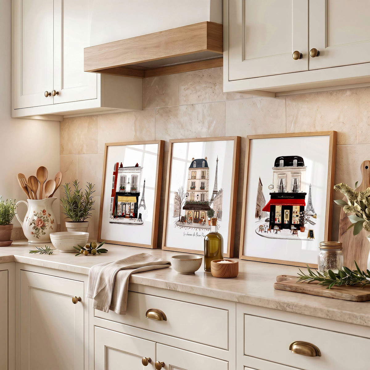 Paris Café Street Scene Kitchen Art wall art | "Le Charme de l'Hiver Parisien" displayed on a wall in a styled room — view 5