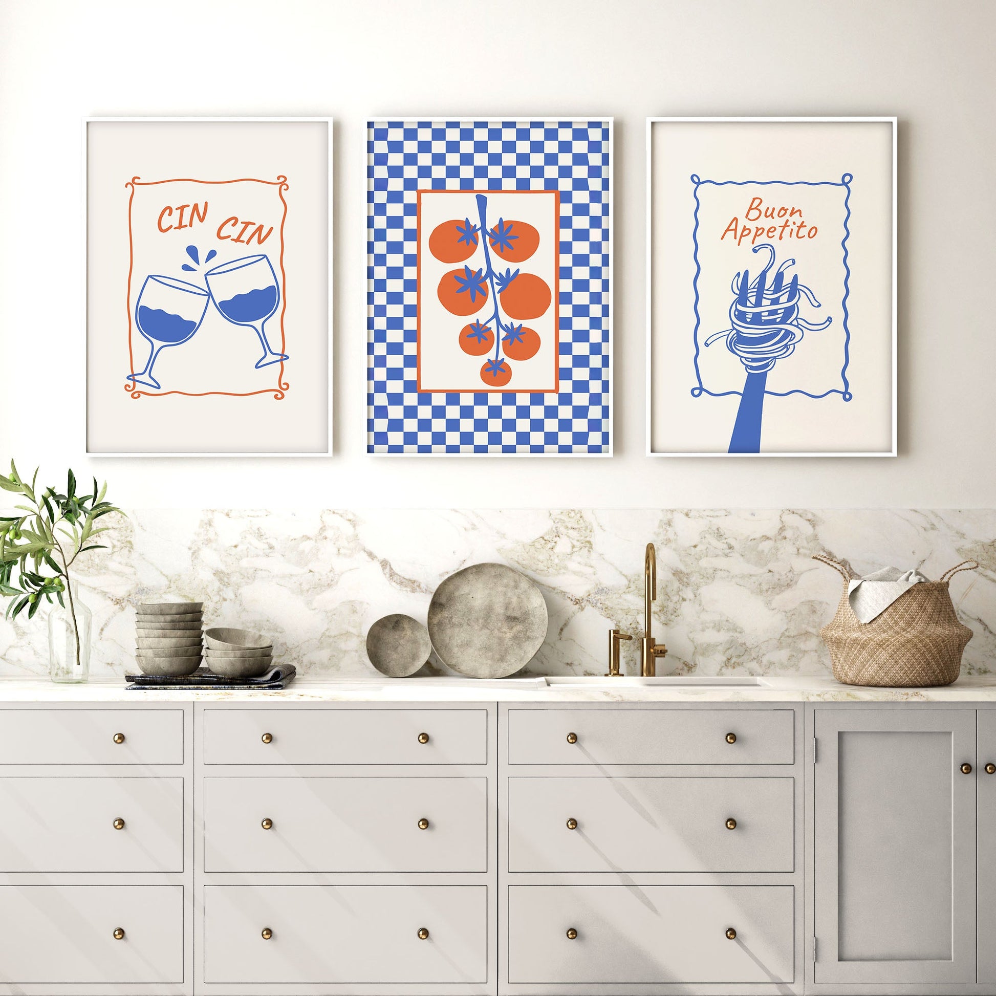 Kitchen Artwork | Set of 3 Italian Lifestyle Wall art Prints