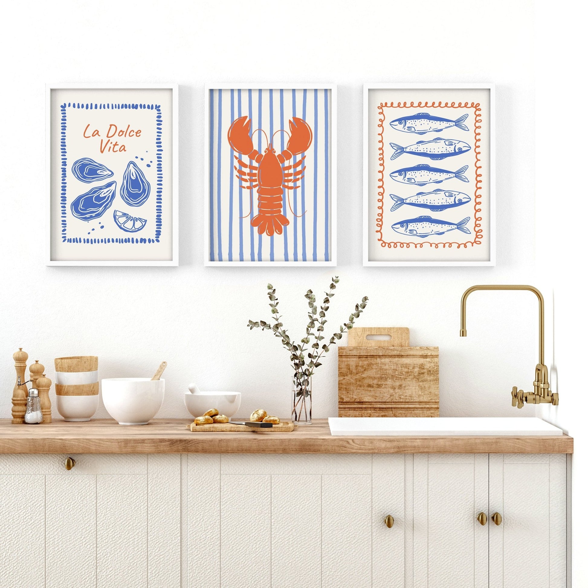 Kitchen Gallery Walls | Set of 3 Italian Lifestyle Wall art Prints