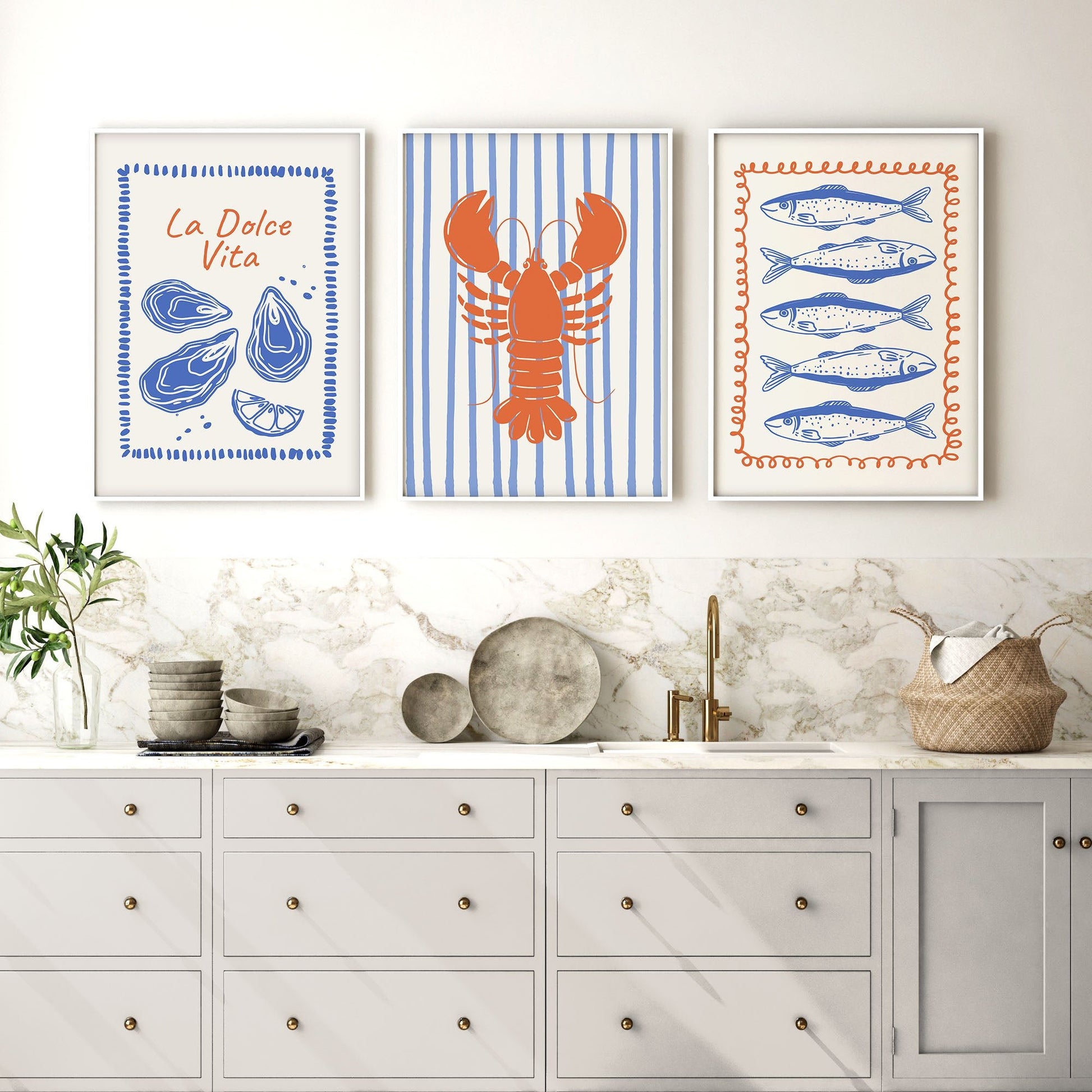 Kitchen Gallery Walls | Set of 3 Italian Lifestyle Wall art Prints