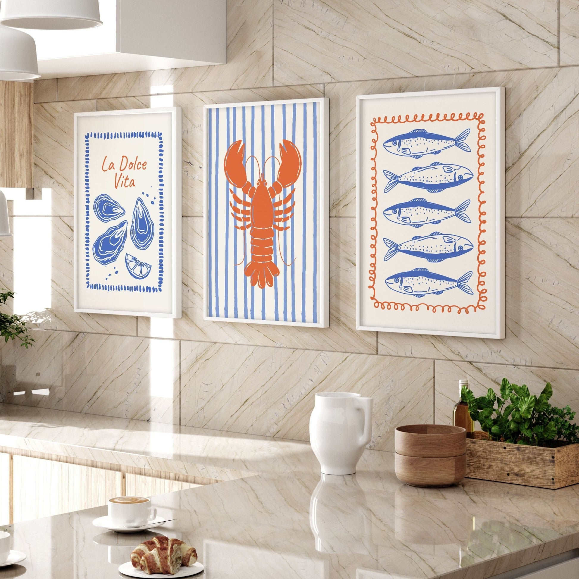 Kitchen Gallery Walls | Set of 3 Italian Lifestyle Wall art Prints