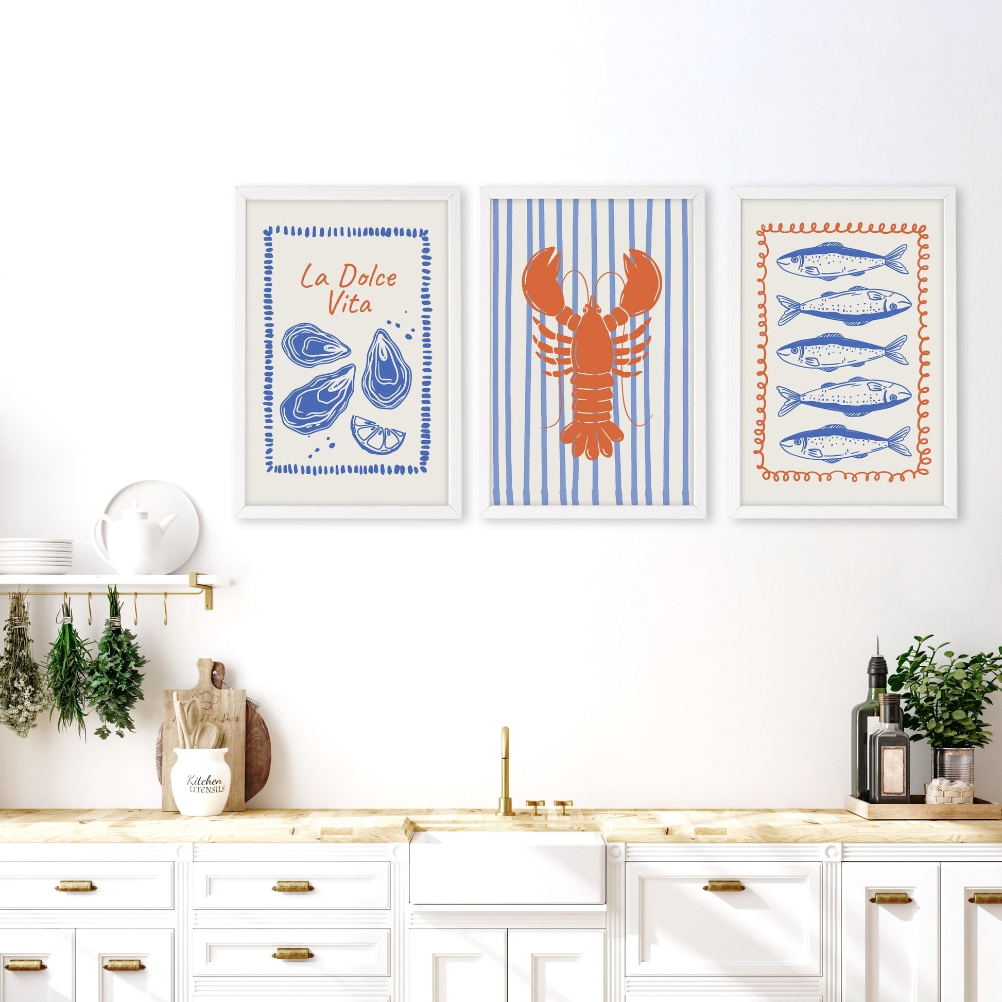 Kitchen Gallery Walls | Set of 3 Italian Lifestyle Wall art Prints
