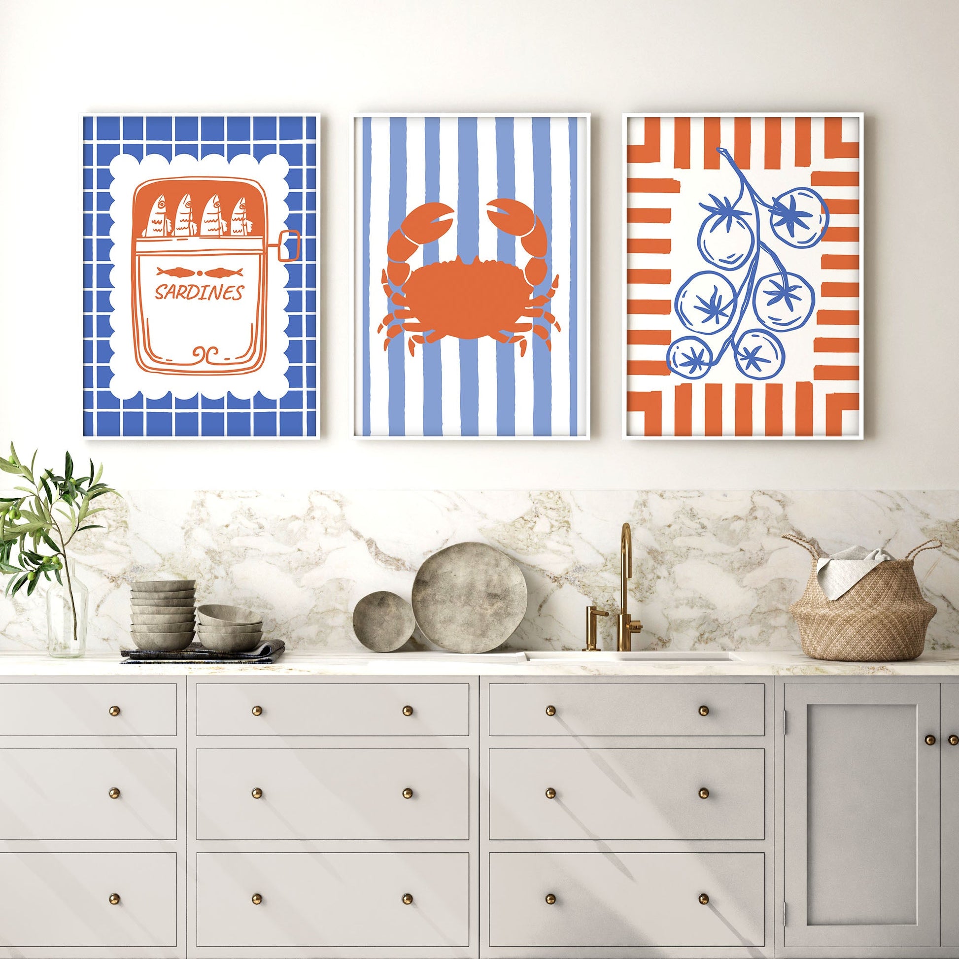 Kitchen Modern Wall Decor | Set of 3 Italian Lifestyle Wall art Prints
