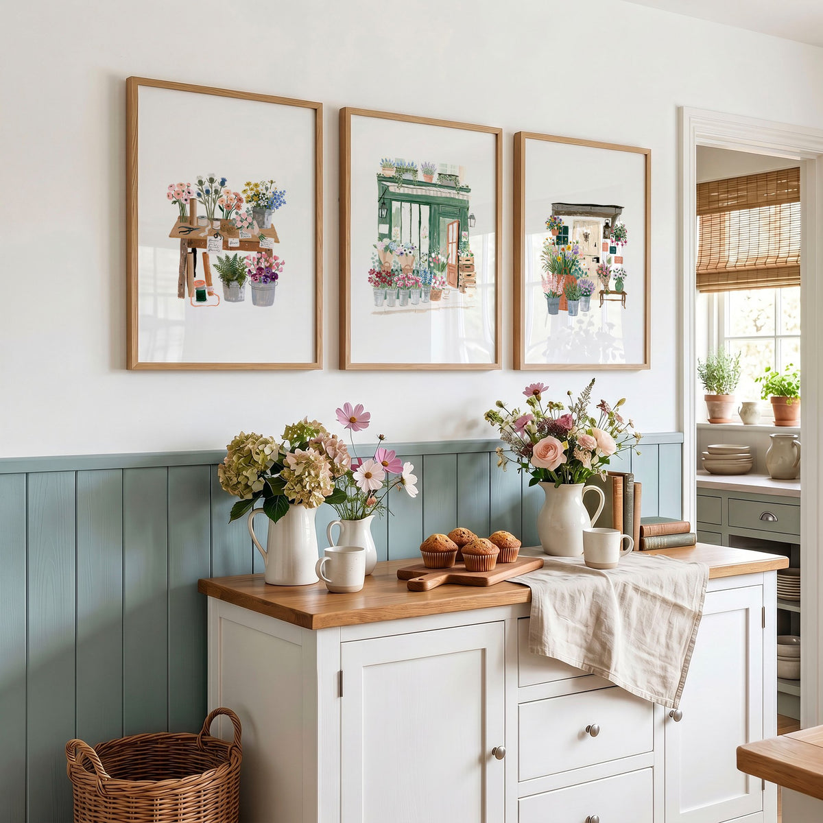 Kitchen wall art Cottage Flower Shop Wall Art displayed on a wall in a styled room — view 2
