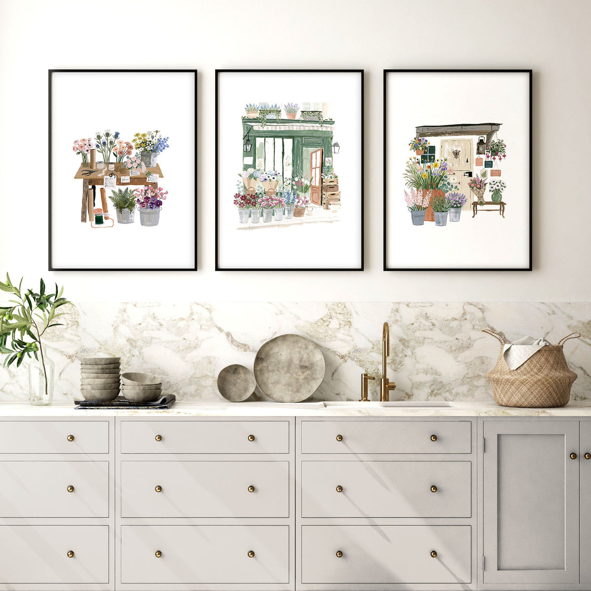 Kitchen wall art Cottage Flower Shop Wall Art displayed on a wall in a styled room — view 5